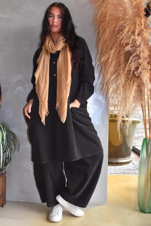 Arbi Needlecord Pop Over Shirt Dress Chocolate